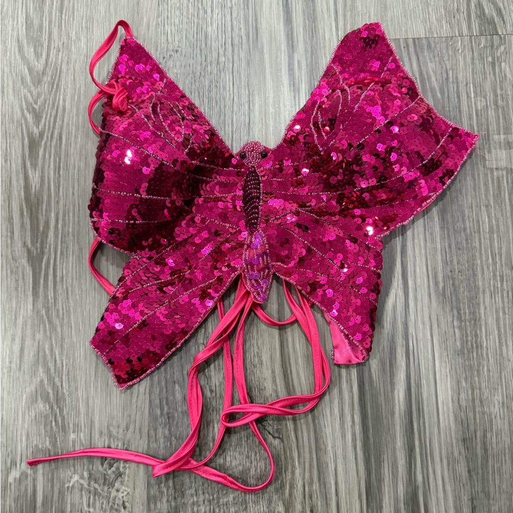 Hot Pink Sequin Butterfly Top - Raves/Halloween